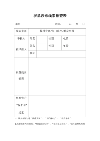 涉黑涉恶线索排查登记表
