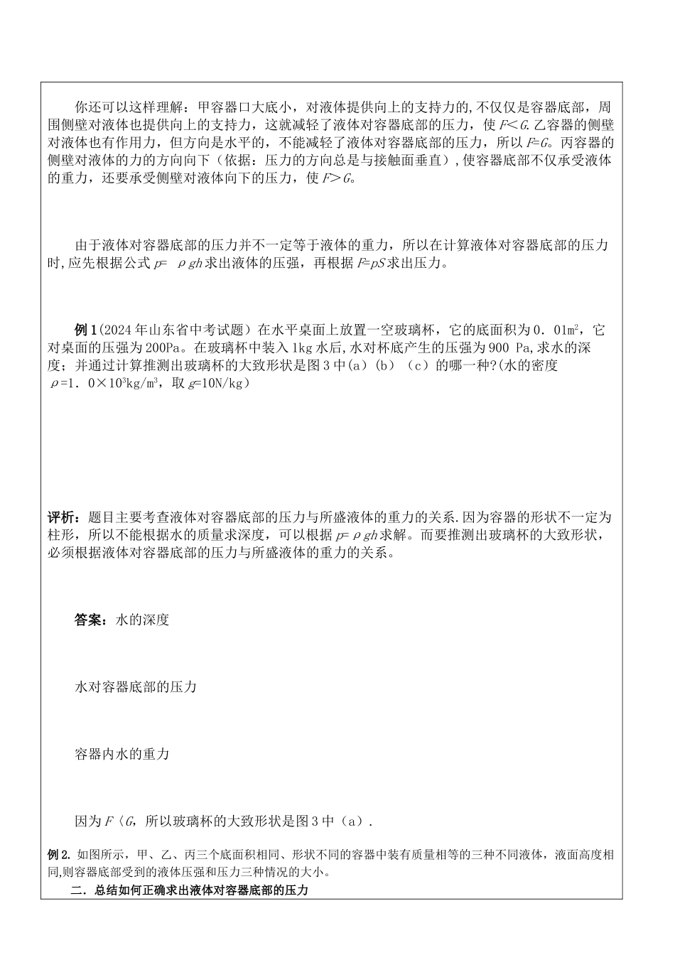 液体对容器底部的压力问题讲课教案及例题_第2页