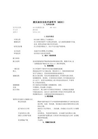 液压油安全技术说明书MSDS