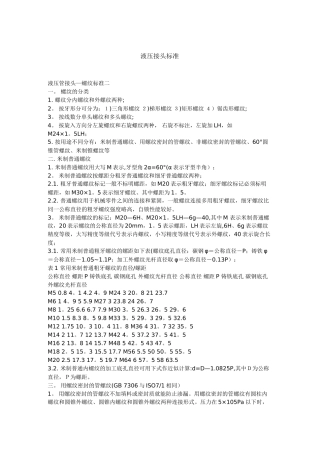 液压管接头尺寸对照表