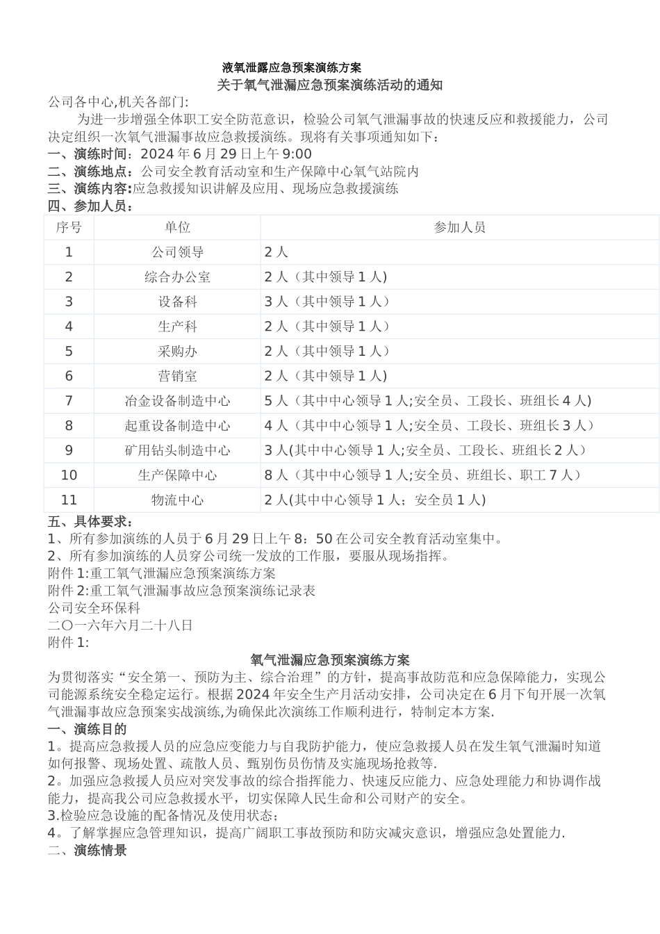 液氧泄露应急预案演练方案_第1页