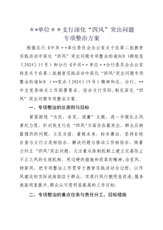 深化四风问题专项整治方案