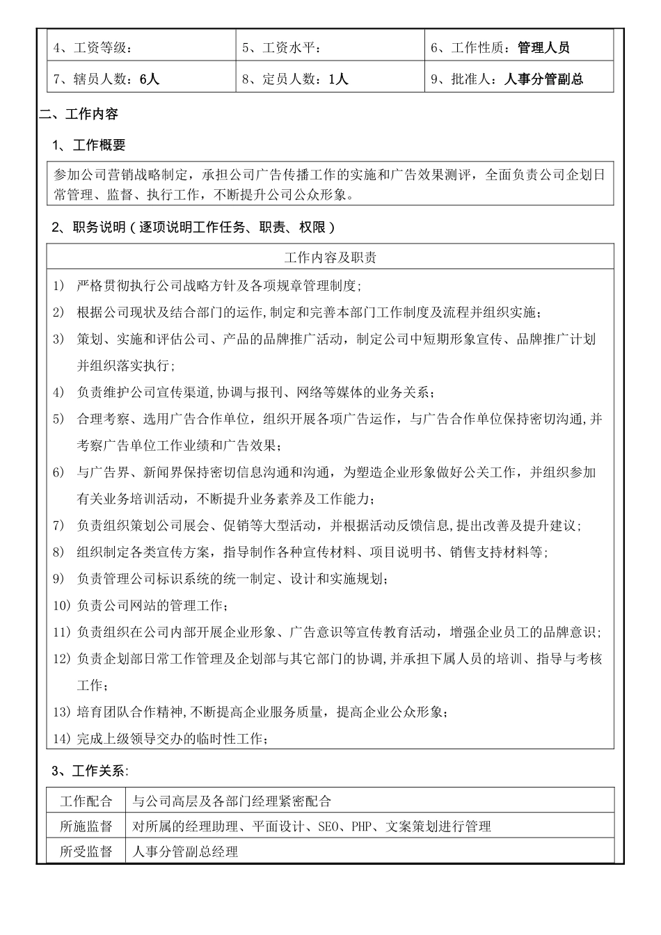 深圳十一郎广告传媒公司企划部人员岗位职责_第2页
