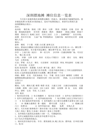 深圳摆地摊-摊位信息一览表