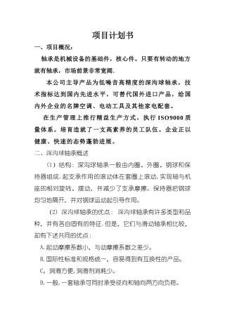 深沟球轴承项目计划书