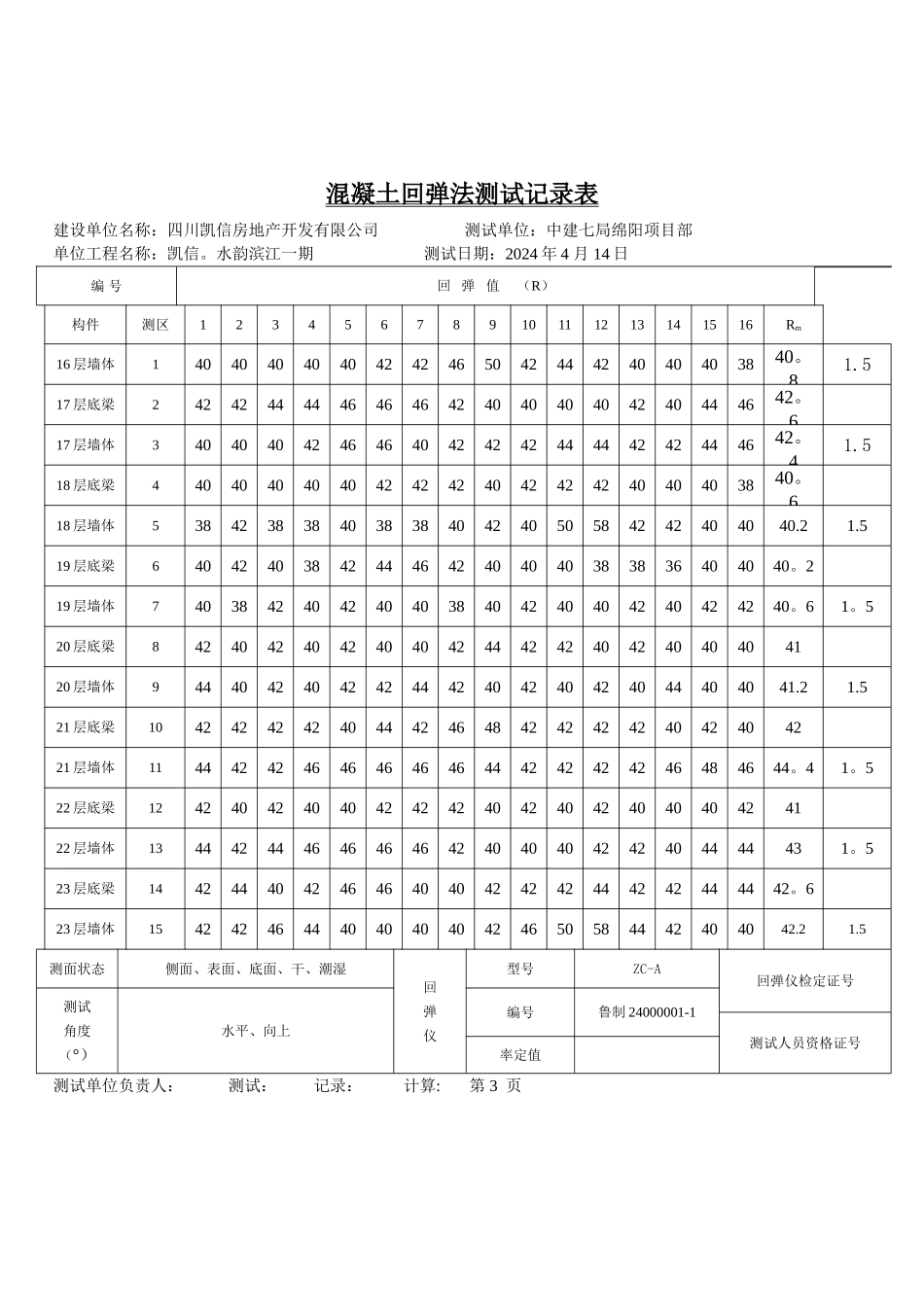 混凝土回弹记录表20242_第3页