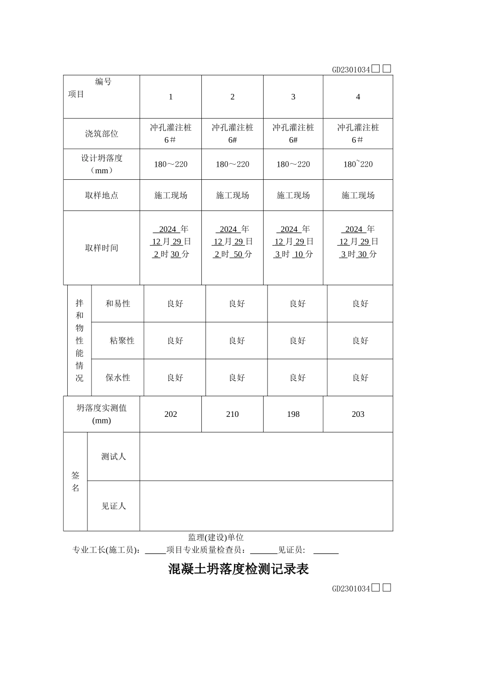 混凝土坍落度记录表_第2页