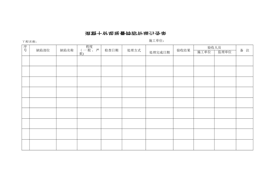 混凝土外观质量缺陷处理记录表_第1页