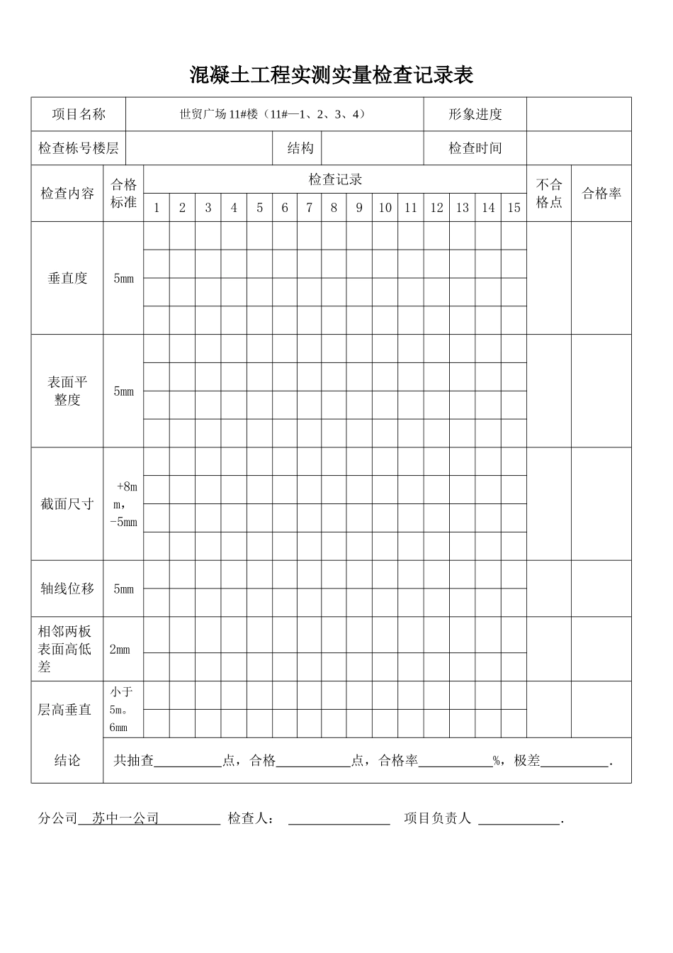 混凝土实测实量记录表_第1页