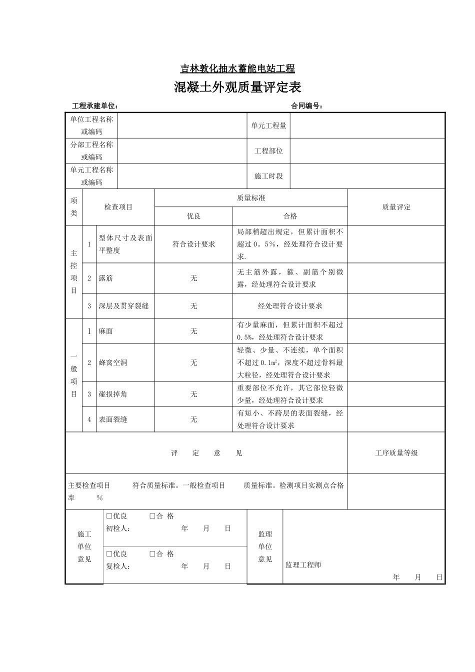 混凝土外观质量评定表_第1页