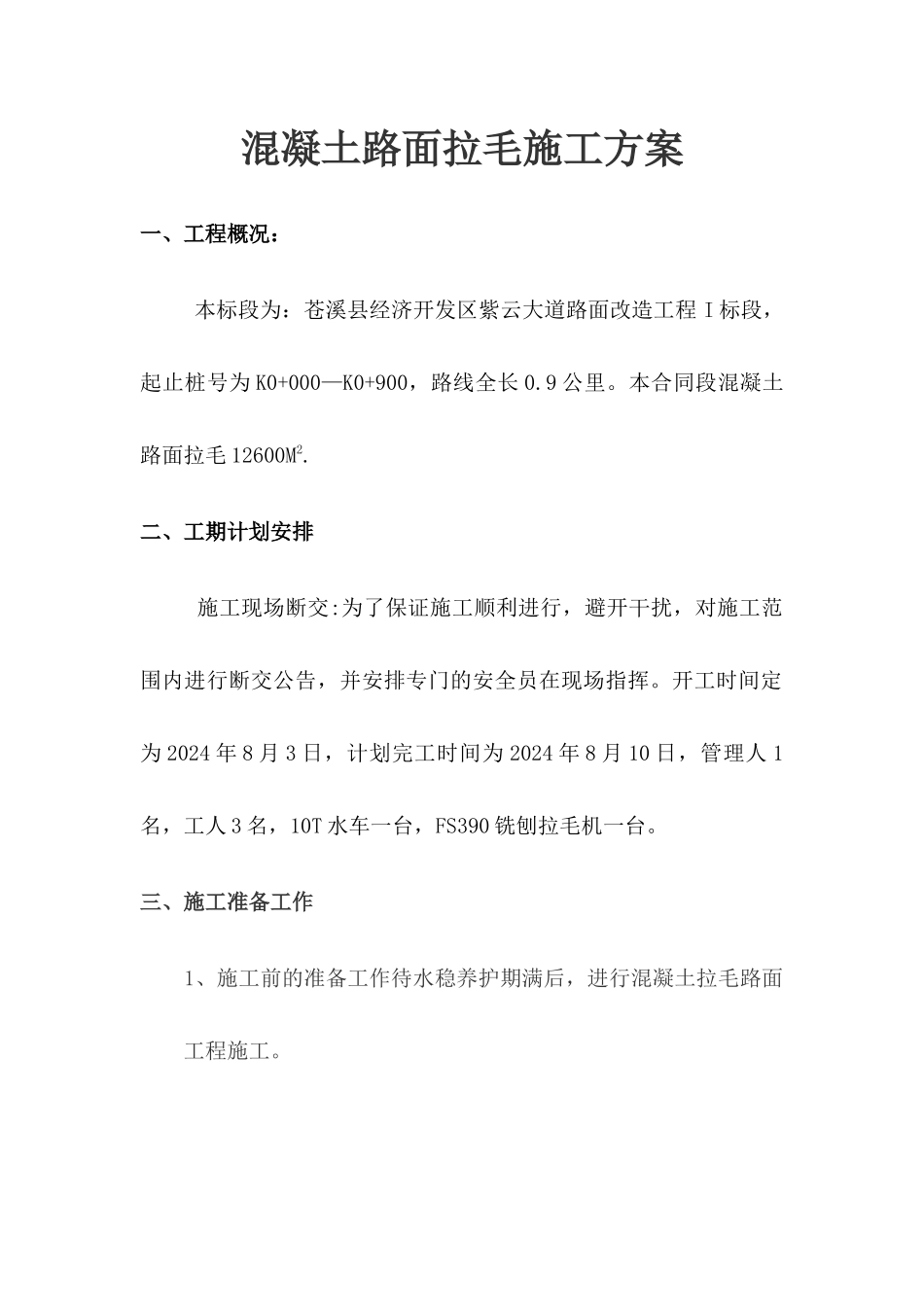 混凝土拉毛路面施工方案_第1页