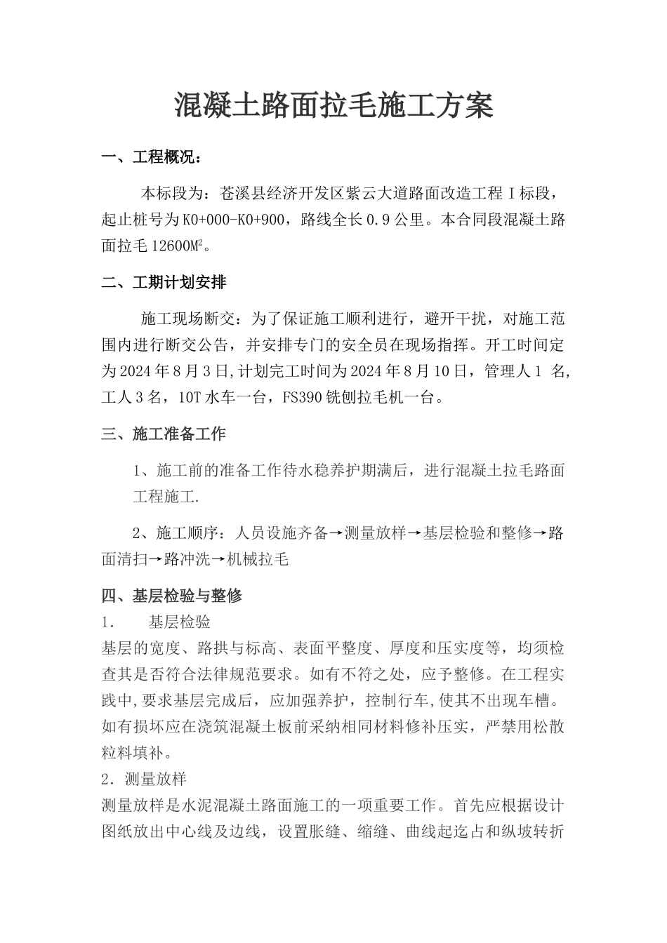 混凝土拉毛路面施工方案_第1页