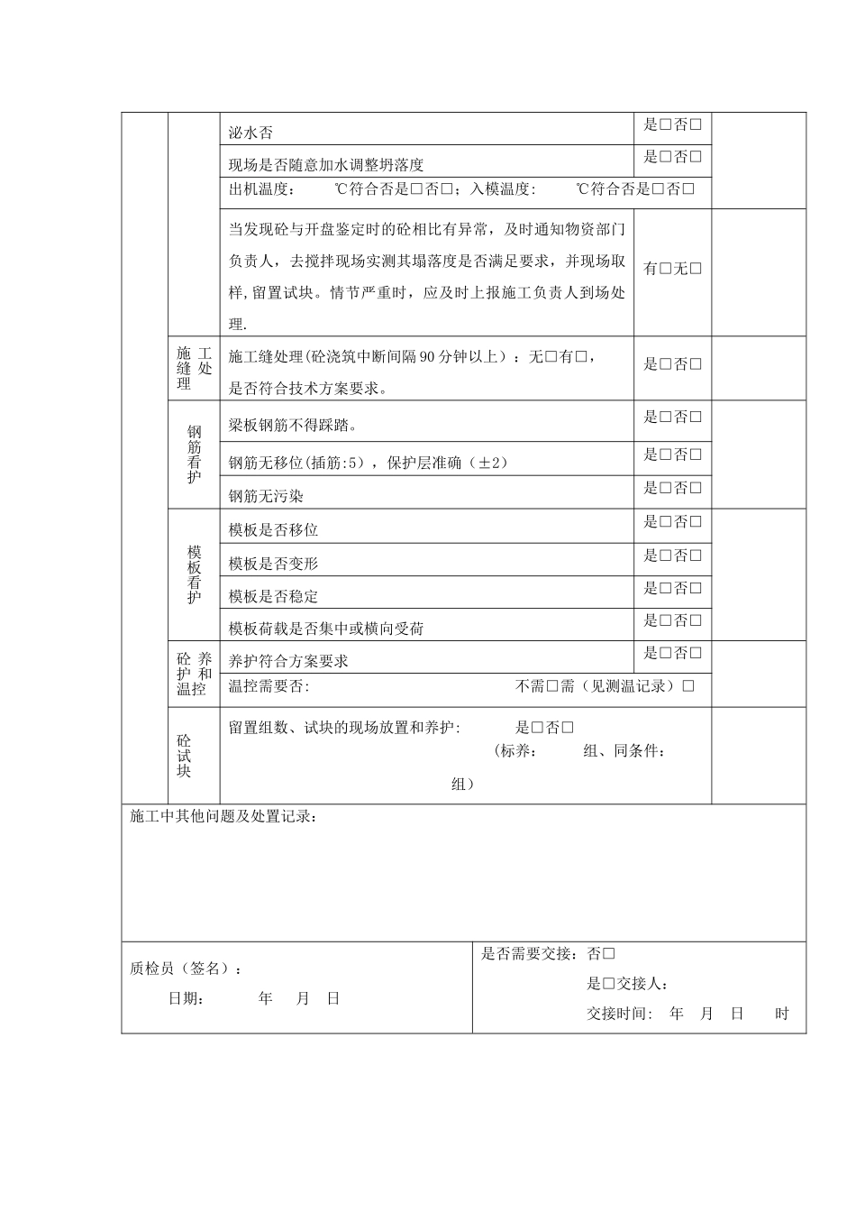 混凝土浇筑旁站记录_第2页