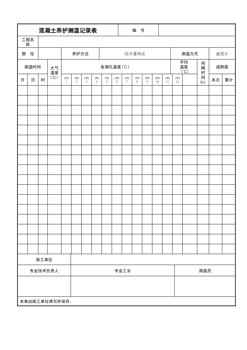 混凝土测温记录表_第1页