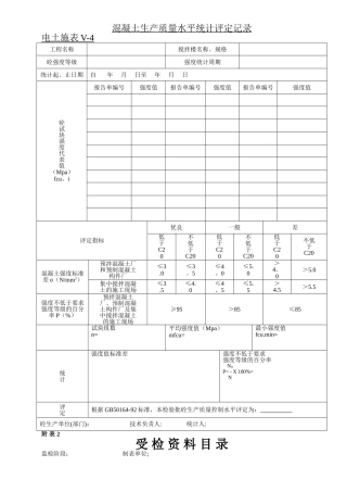 混凝土生产质量水平统计评定记录