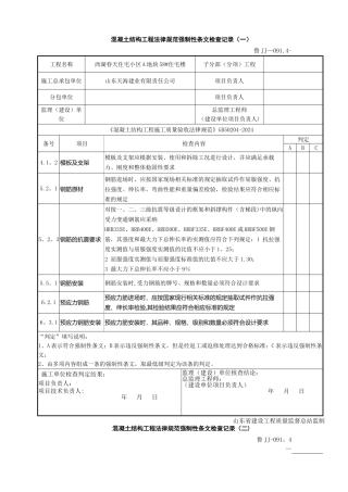 混凝土结构工程规范强制性条文检查记录