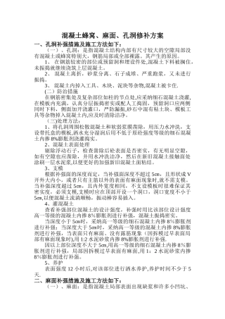 混凝土蜂窝、麻面、孔洞修补方案