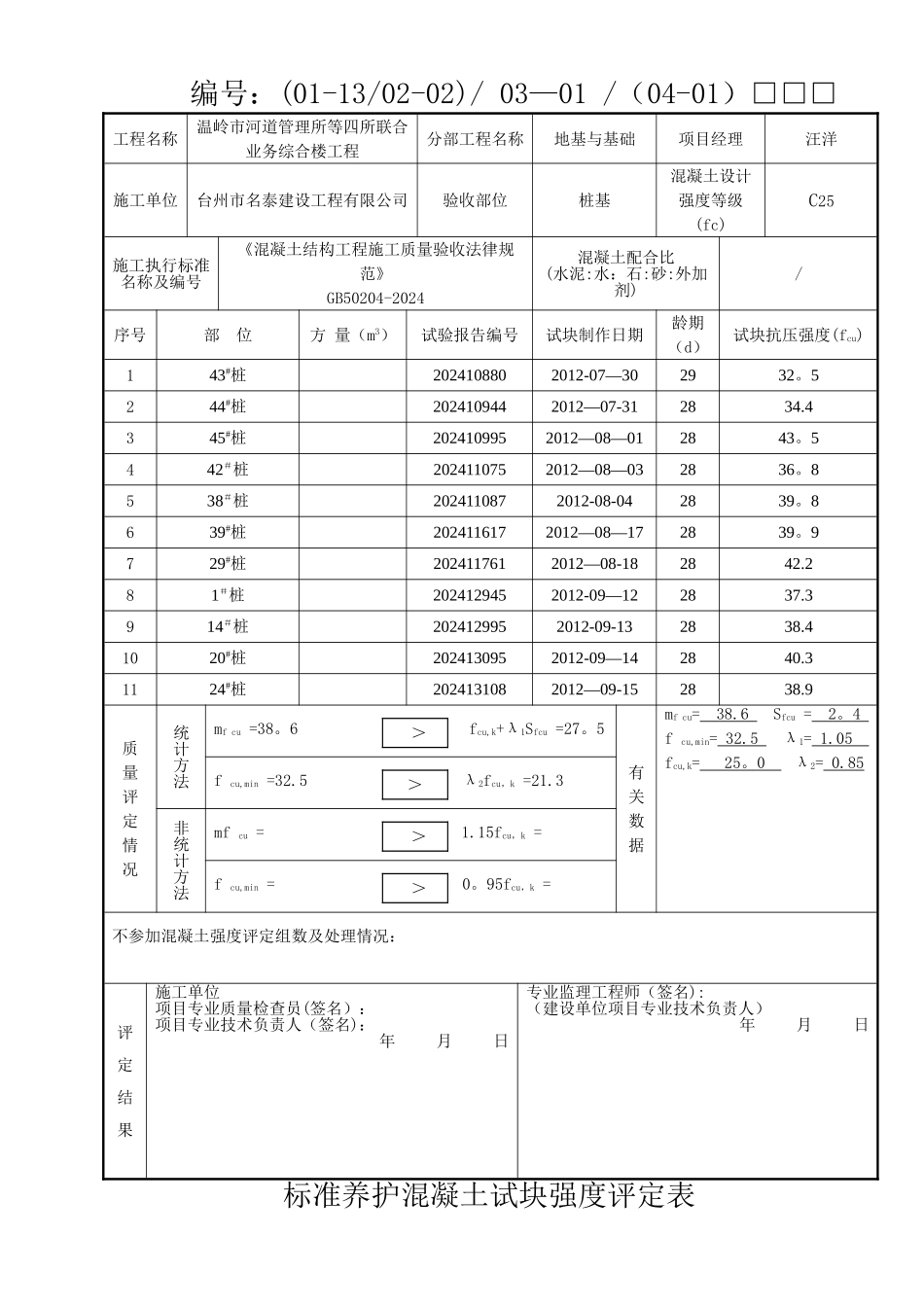 混凝土试块强度评定表_第2页