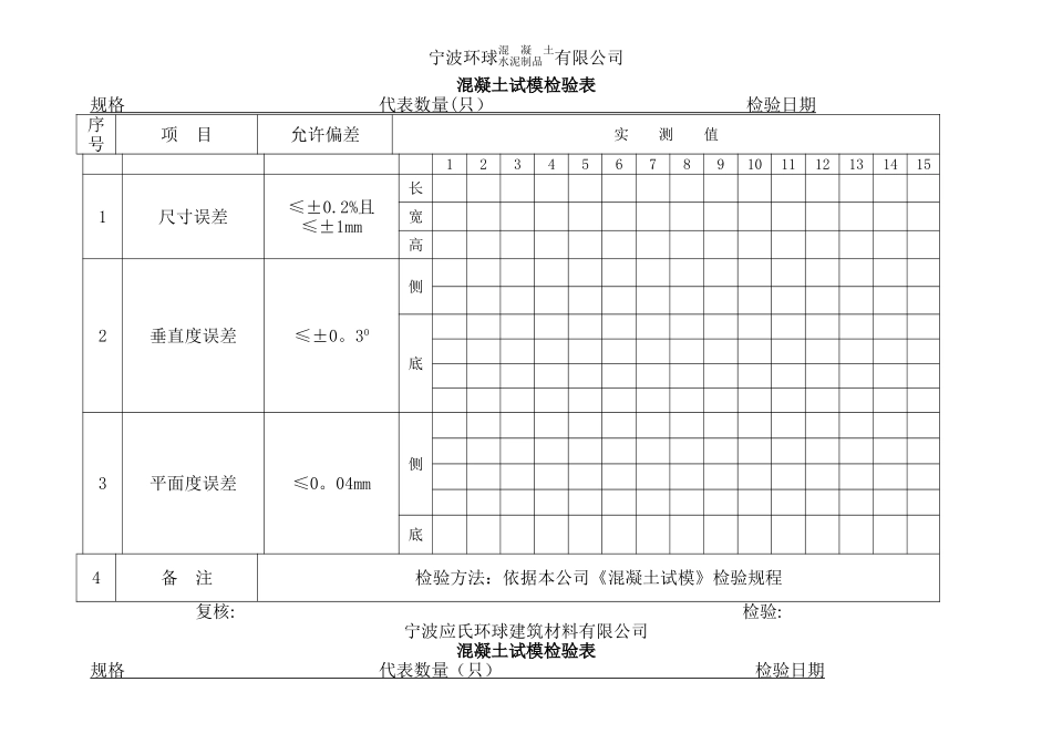 混凝土试模检验表_第1页