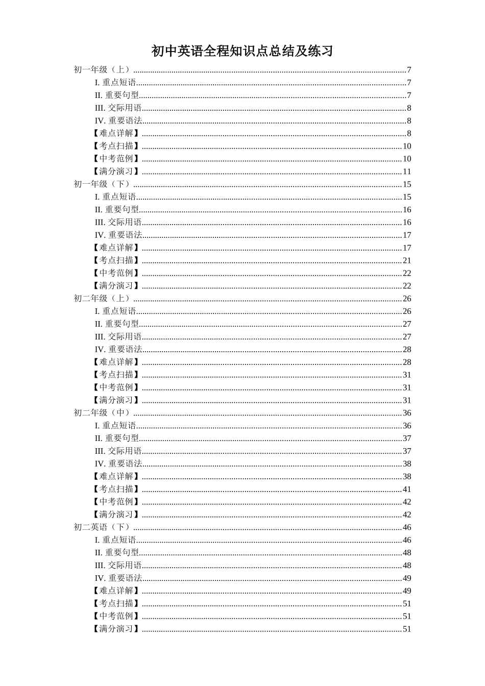 2025年初中英语全程知识点总结及练习_第1页