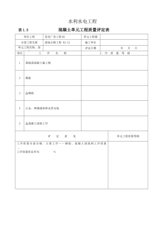 混凝土路面单元工程质量评定表