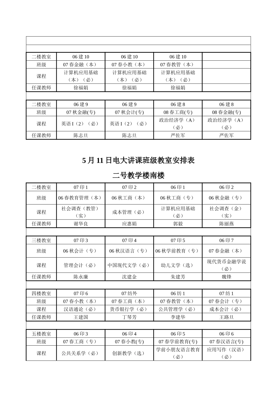 2025年5月10日电大授课班级教室安排表_第2页