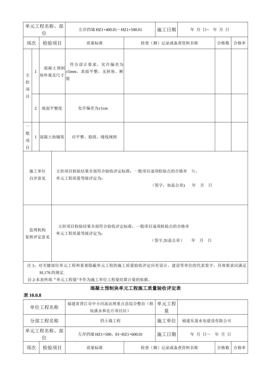 混凝土预制块护坡单元工程施工质量验收评定表_第2页