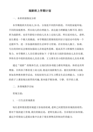 混龄班学期计划上