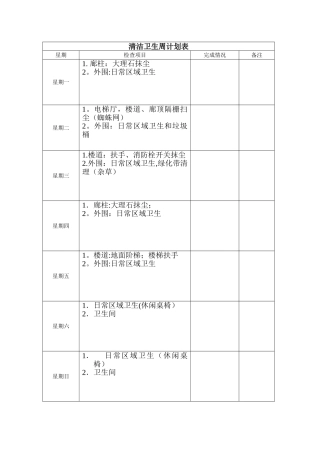 清洁卫生周计划表