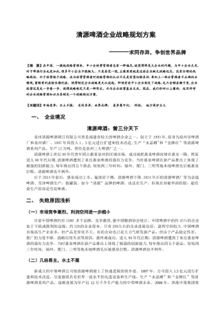 清源啤酒企业战略规划方案