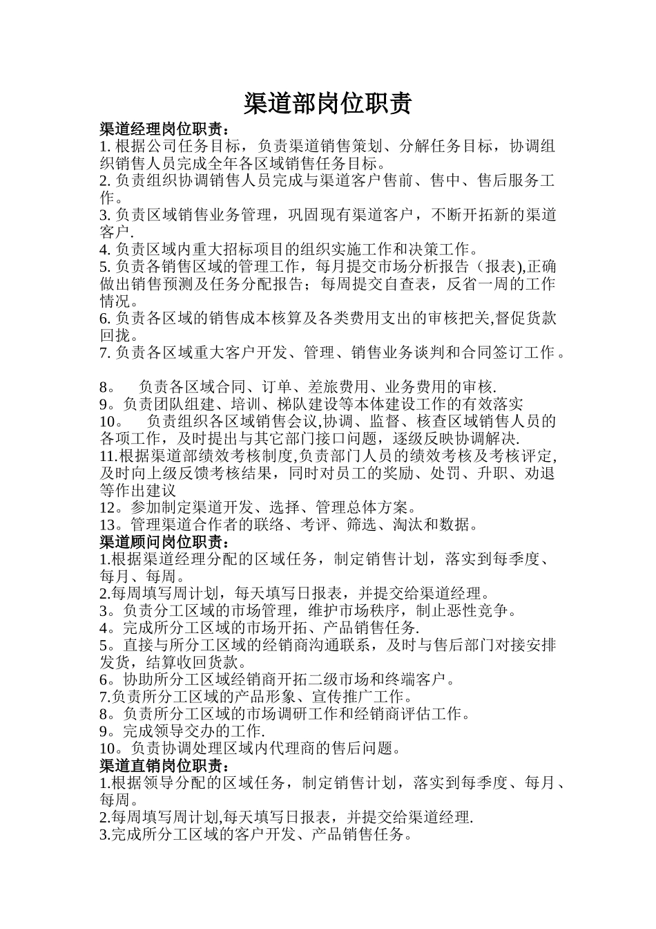 渠道部岗位职责_第1页