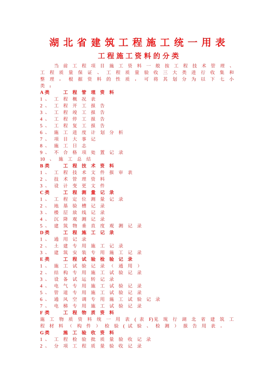 湖北省建筑工程施工统一用表_第1页