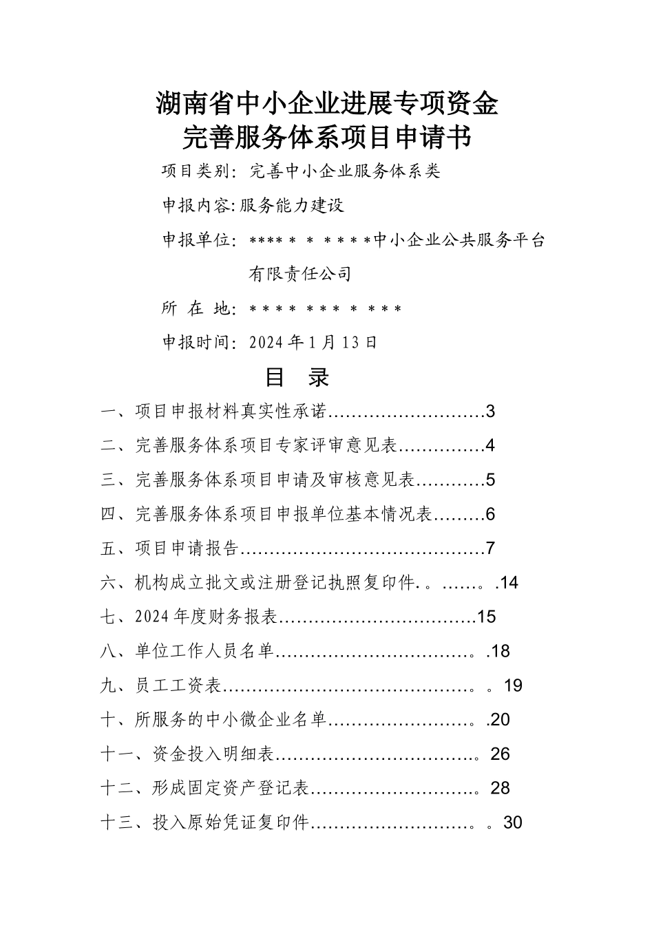 湖南省中小企业发展专项资金完善服务体系项目申请书_第1页