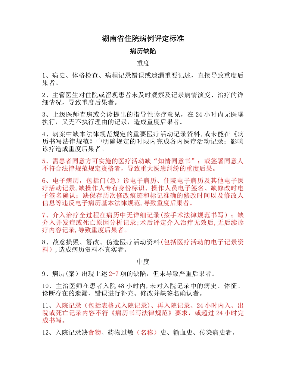 湖南省病案医疗质量判定标准及增补标准_第1页