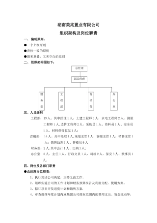 湖南美兆置业有限公司组织构架及岗位职责