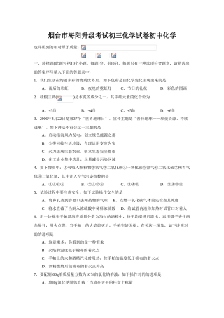 2025年烟台市海阳升级考试初三化学试卷初中化学