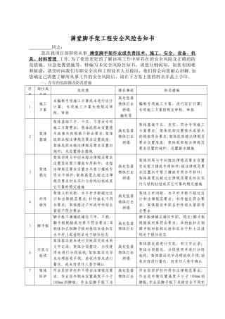 满堂脚手架工程安全风险告知书