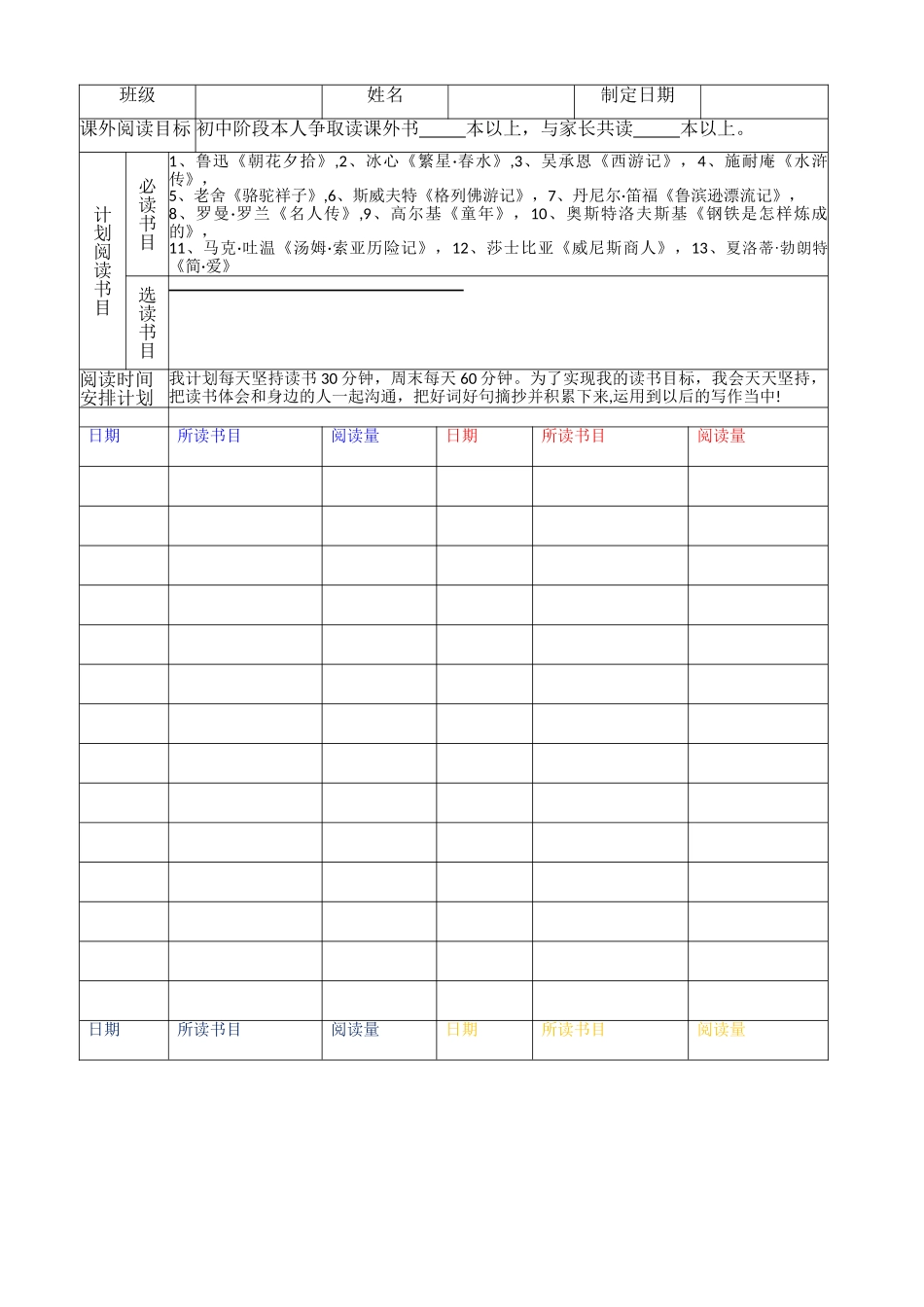 漂亮的初中生假期读书计划表_第2页