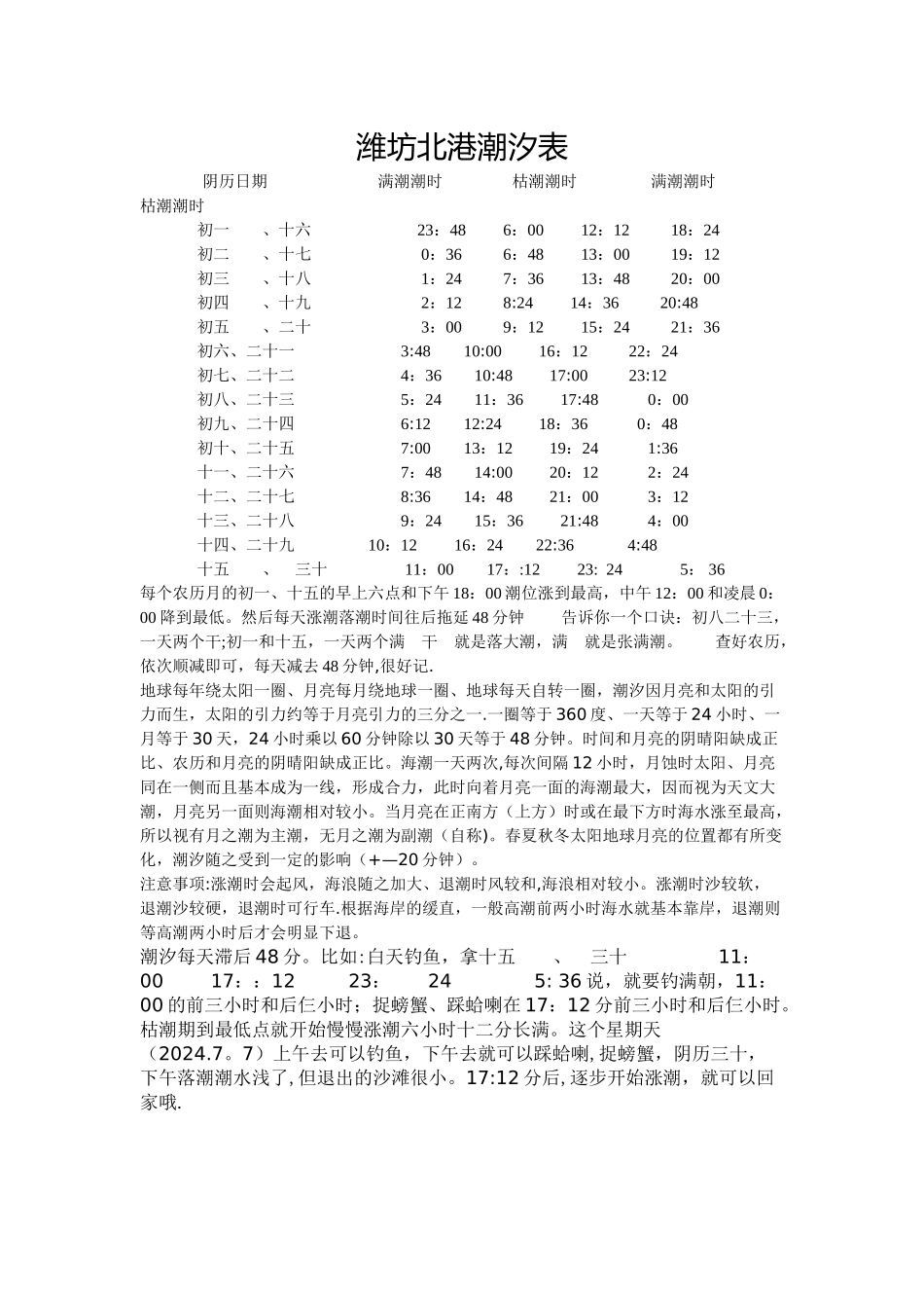 潍坊北港潮汐表-潍坊秧子涨潮_第1页