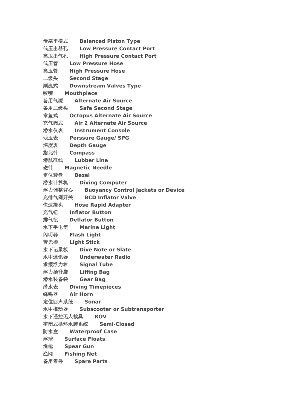 潜水专用属于中英文对照_第2页