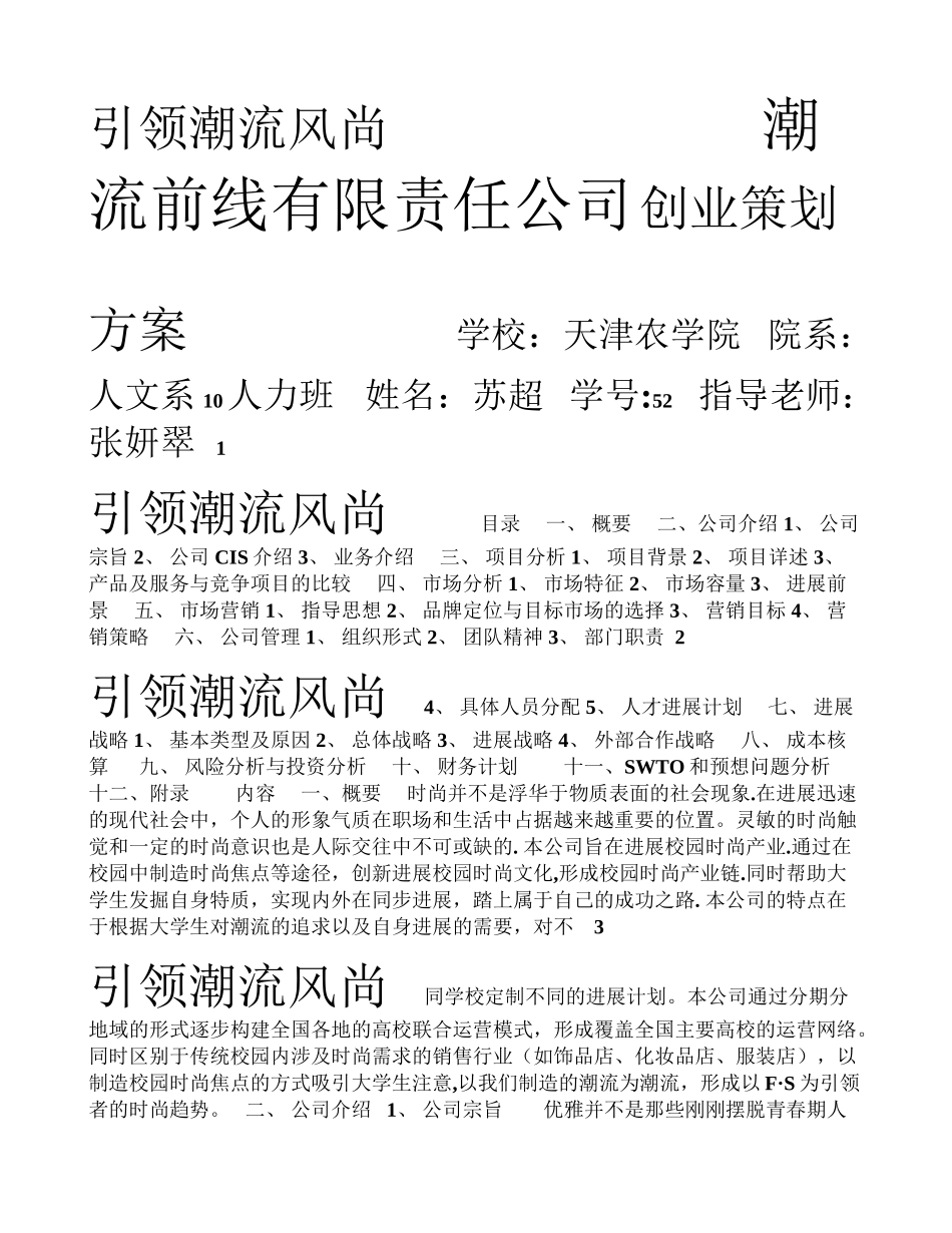 潮流前线有限责任公司策划书_第1页