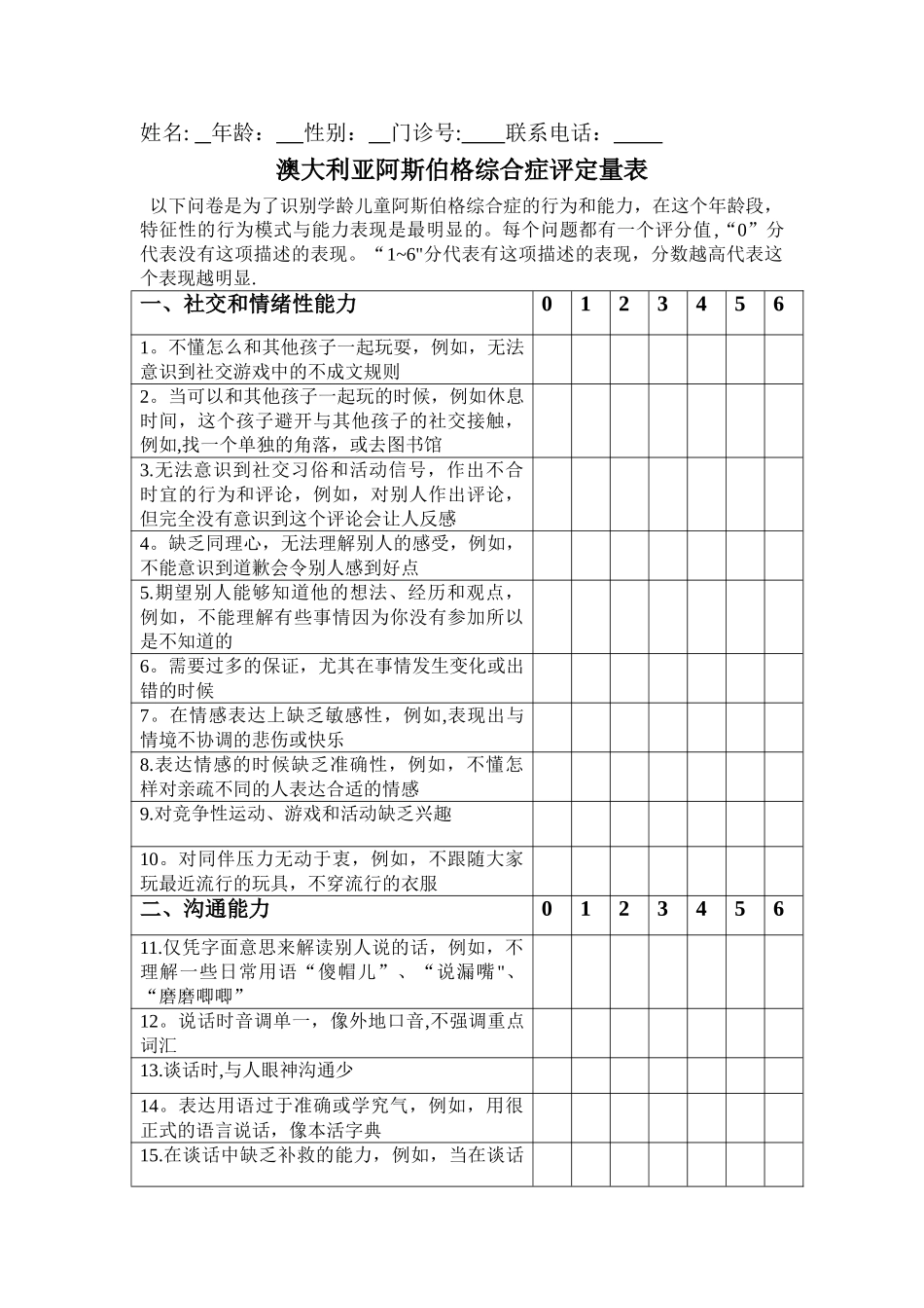 澳大利亚阿斯伯格综合症评定量表_第1页