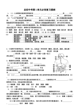 2025年中考理化生龙初中考必背复习提纲
