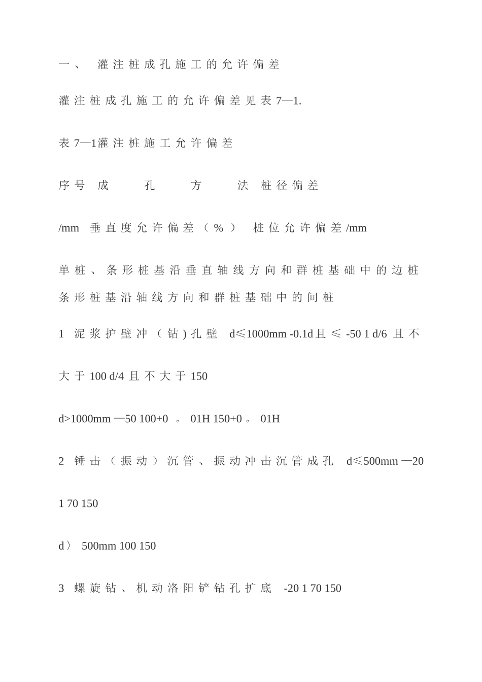 灌注桩成孔施工的允许偏差_第1页