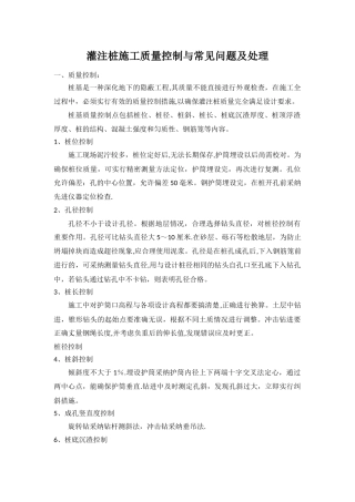 灌注桩施工质量控制与常见问题及处理
