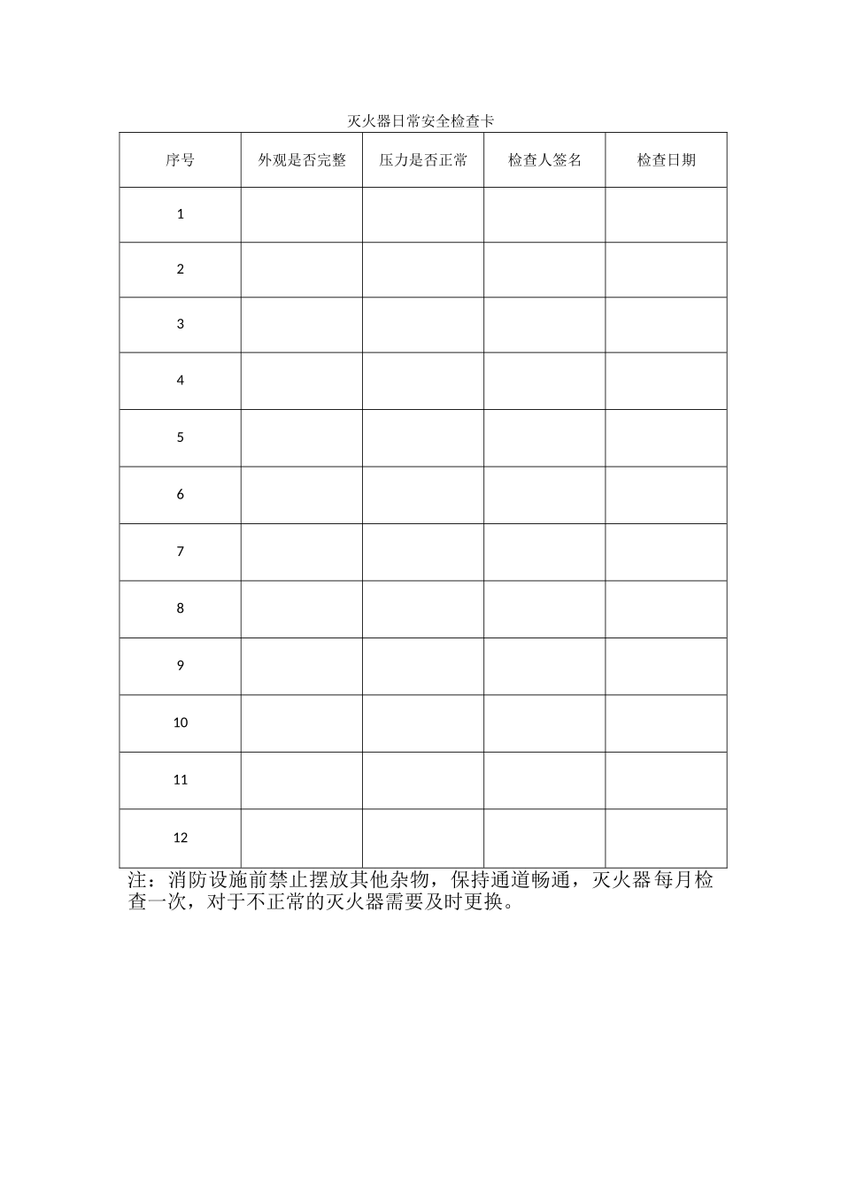 灭火器日常检查记录表格_第1页