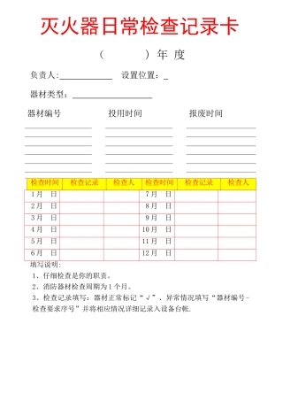 灭火器日常检查记录卡