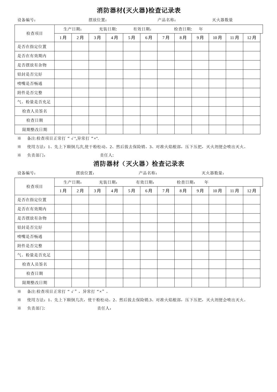 灭火器检查表、完美_第1页