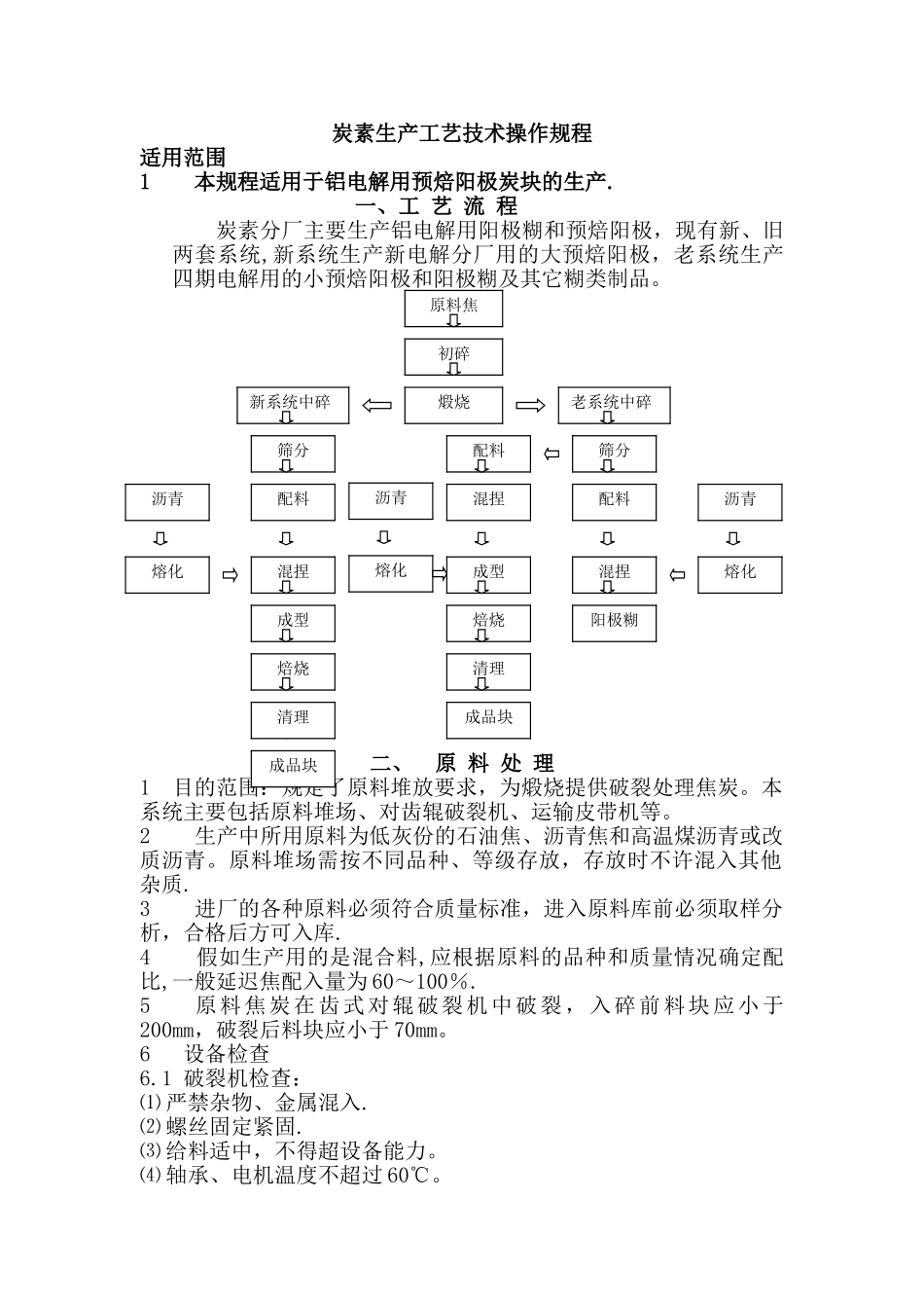 炭素生产工艺技术操作规程_第1页