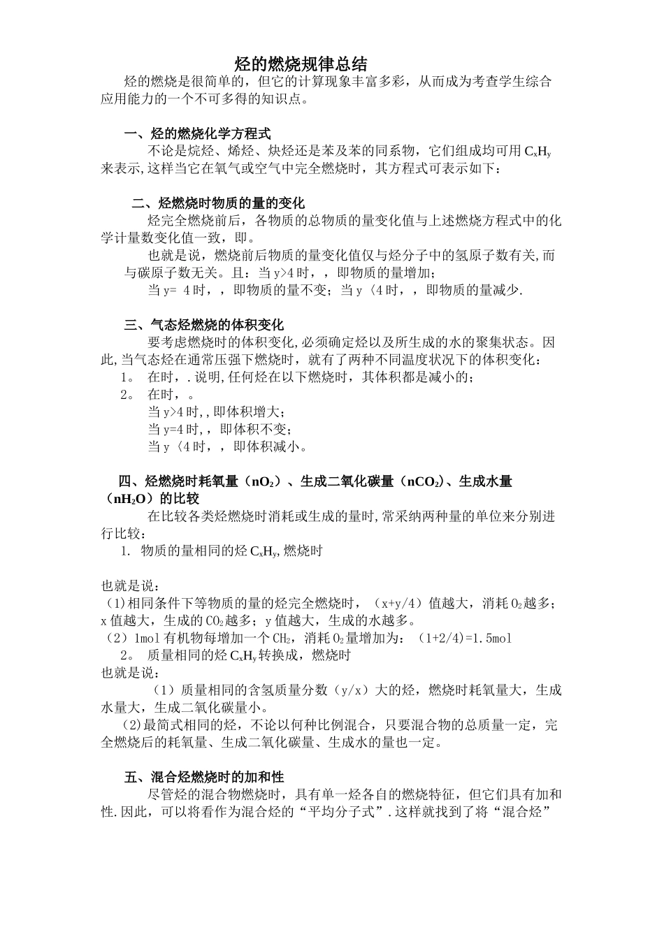 烃的燃烧规律总结_第1页